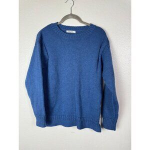 WoolOvers Blue 100% Wool Crewneck Sweater Long Sleeve Knit Womens Size Blue